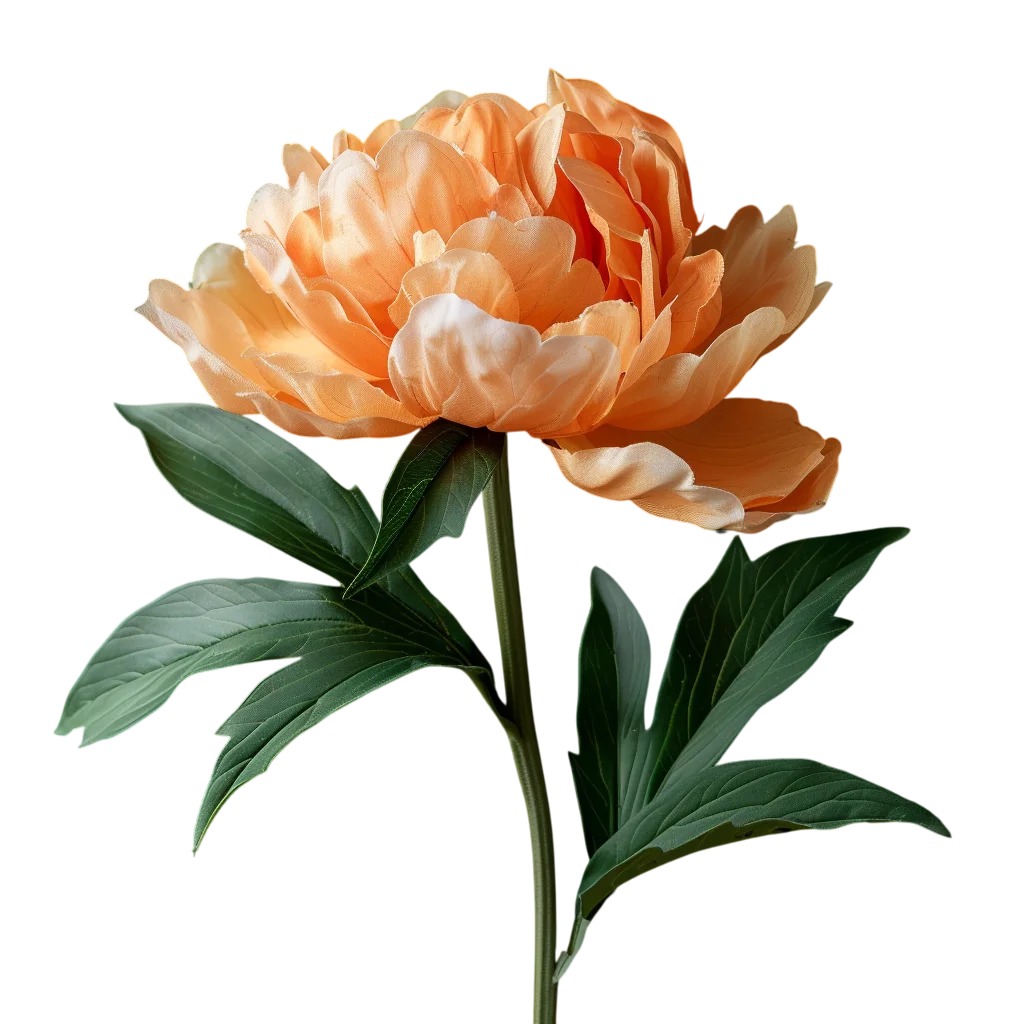 Orange Peony Flower on Green Stem Free PNG Cutout