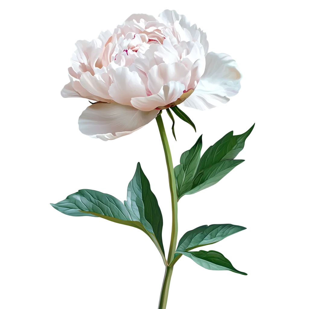 White Peony Flower on Stem Free PNG Cutout