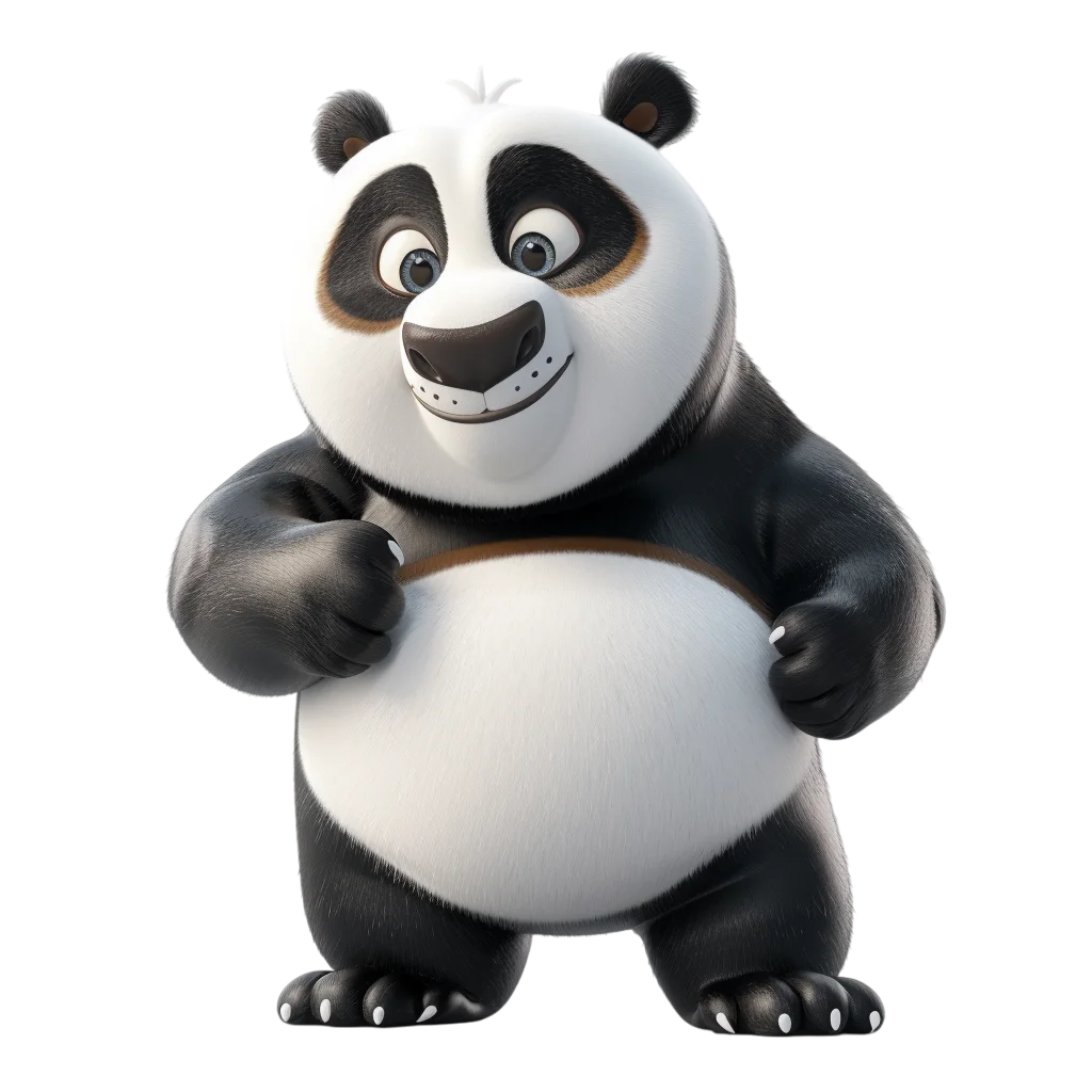 Chubby 3D Cartoon Panda Standing Free PNG Cutout