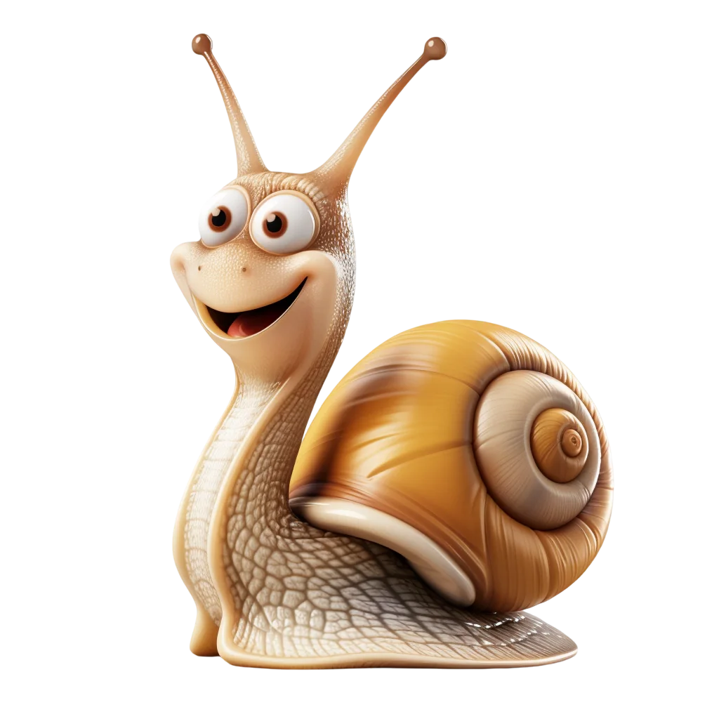 Smiling 3D Cartoon Garden Snail Free PNG Cutout