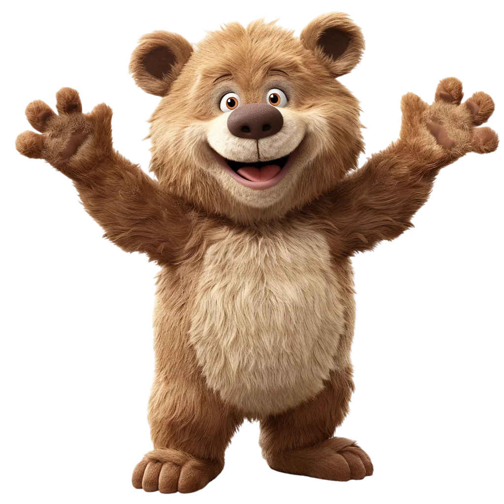 Joyful 3D Brown Bear Cheering Free PNG Cutout