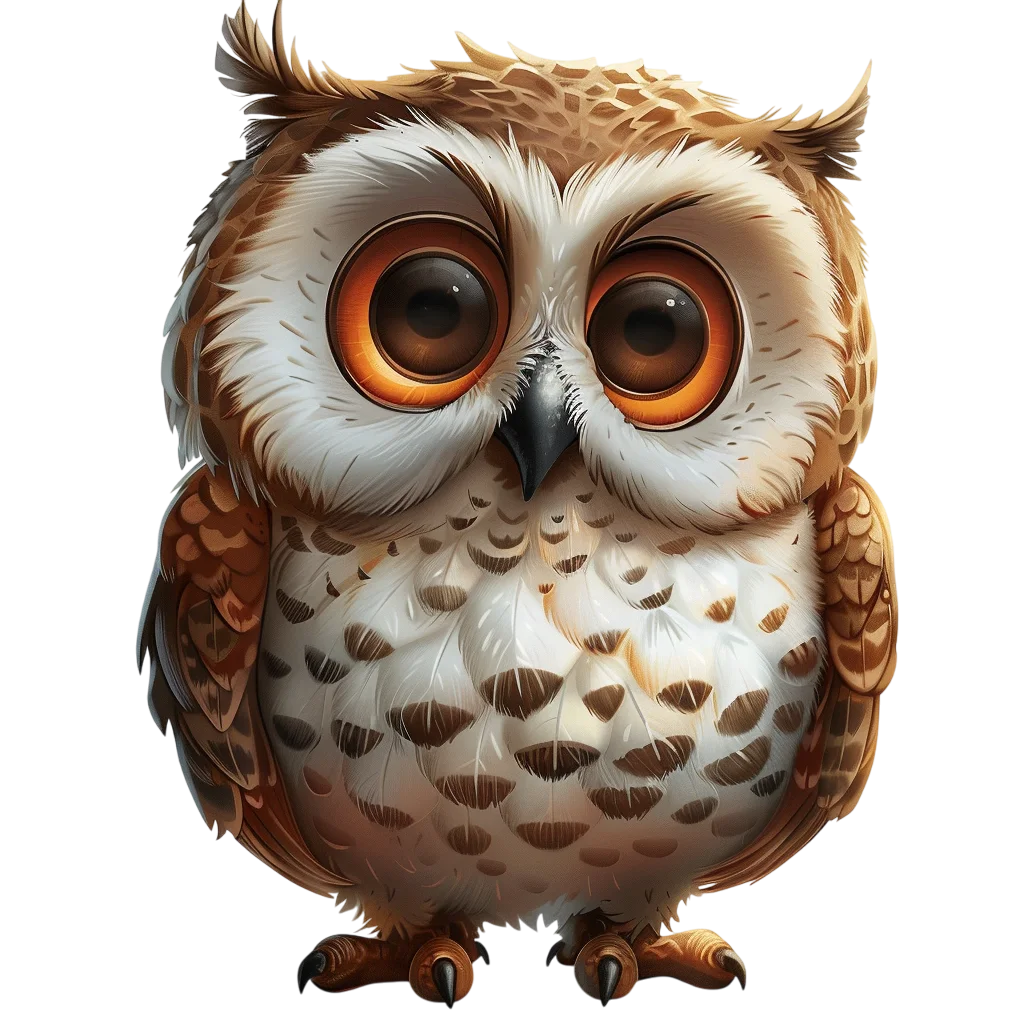 Chubby 3D Cartoon Owl Sitting Free PNG Cutout
