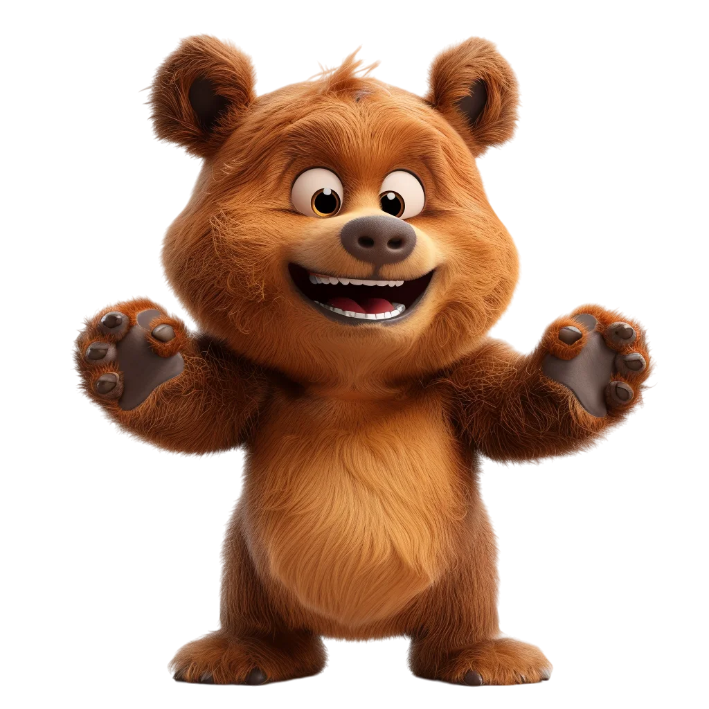 Happy 3D Bear Cub Dancing Free PNG Cutout