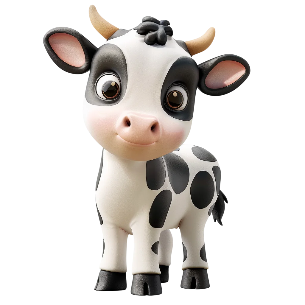 Cute 3D Baby Cow Standing Free PNG Cutout