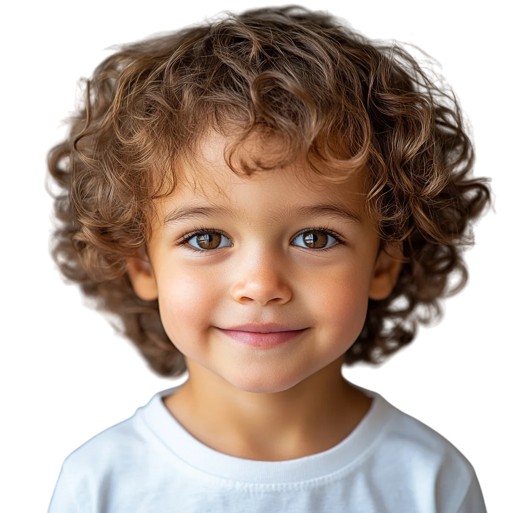 Cheerful Young Boy with Curly Wavy Hair Free PNG