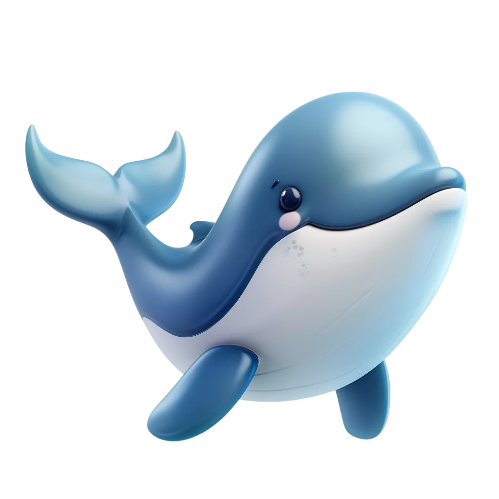 Cute 3D Blue Baby Whale Floating Free PNG Cutout
