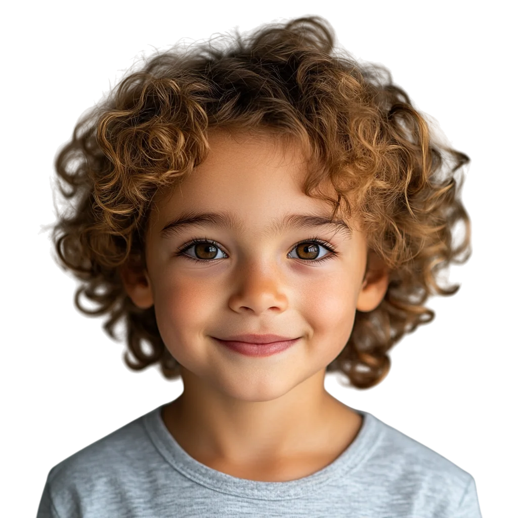 Smiling Toddler Boy with Curly Brown Hair Free PNG