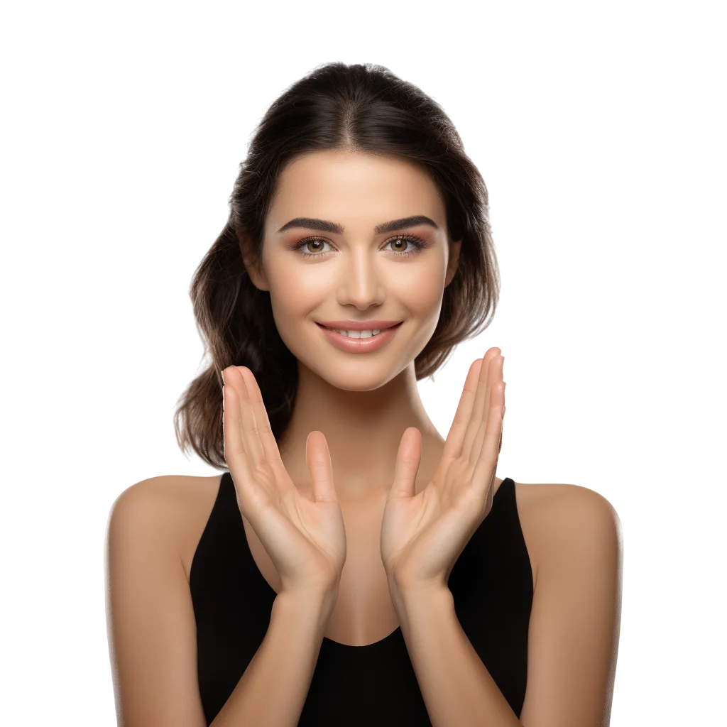 Smiling Brunette Woman Gesturing Beauty Free PNG Cutout
