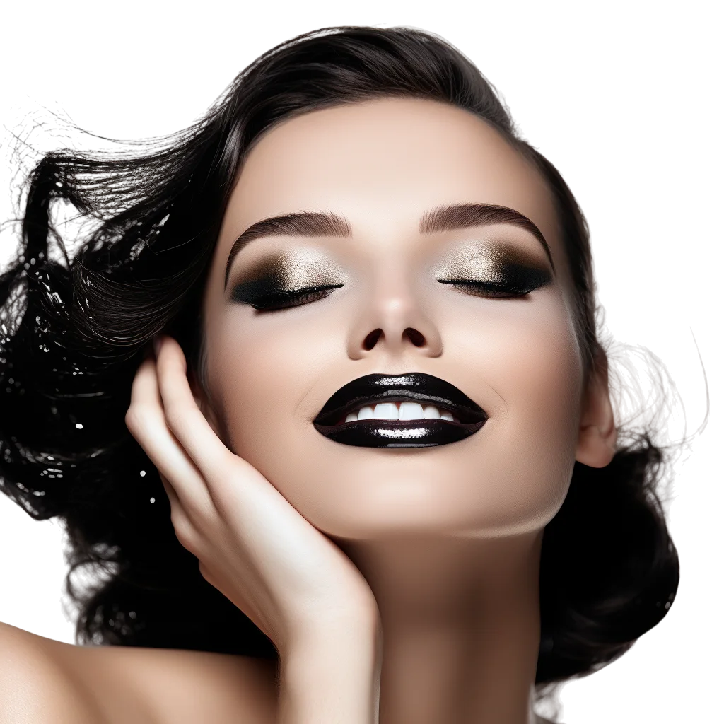 Glamorous Woman with Black Lipstick and Waves Free PNG
