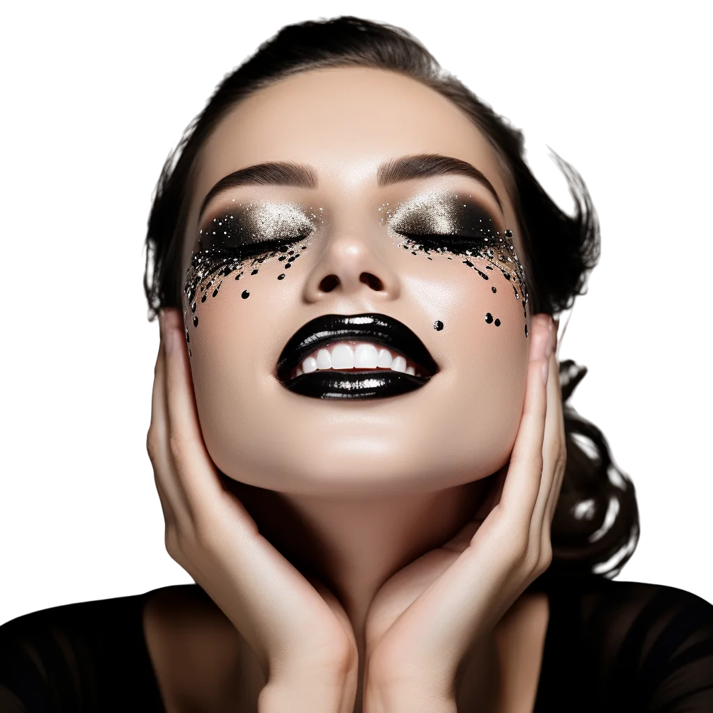 Edgy Glam Woman with Dark Makeup and Stars Free PNG