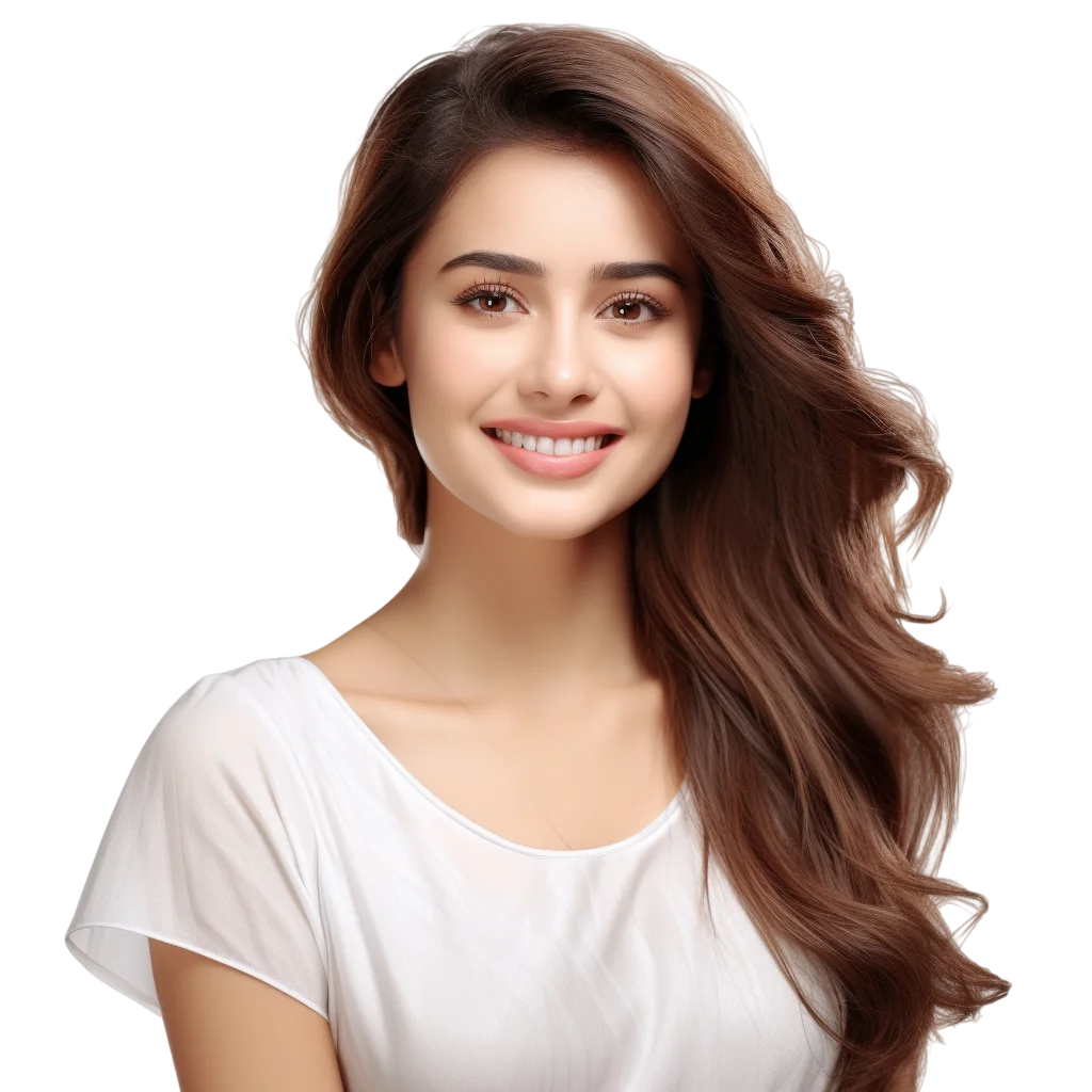 Smiling Brunette Woman in White Shirt Free PNG