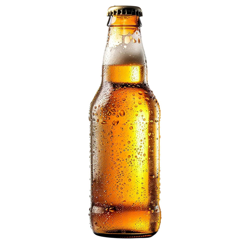 Cold Brown Glass Beer Bottle with Drops Free PNG
