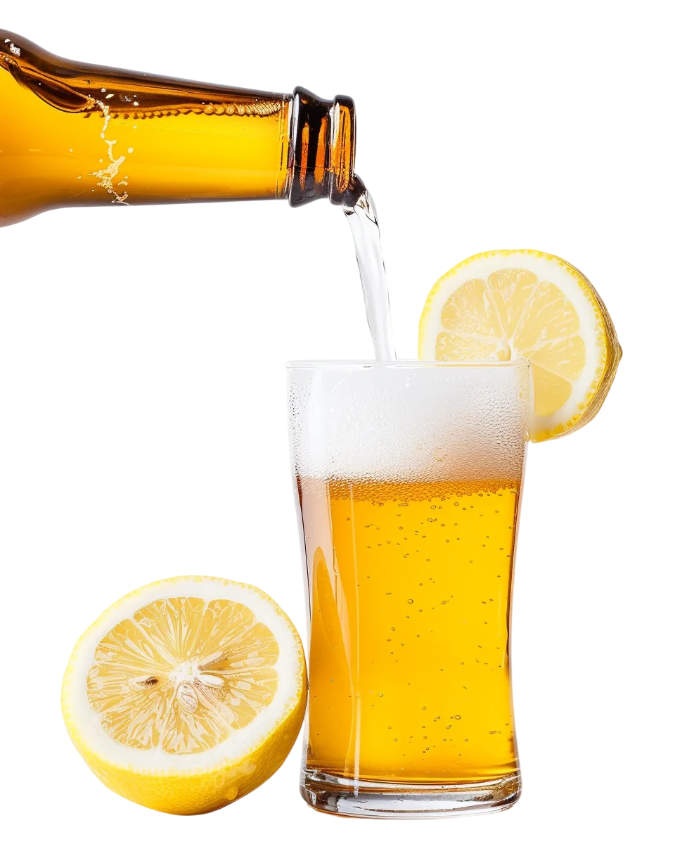Pouring Beer into Glass with Lemon Free PNG Cutout