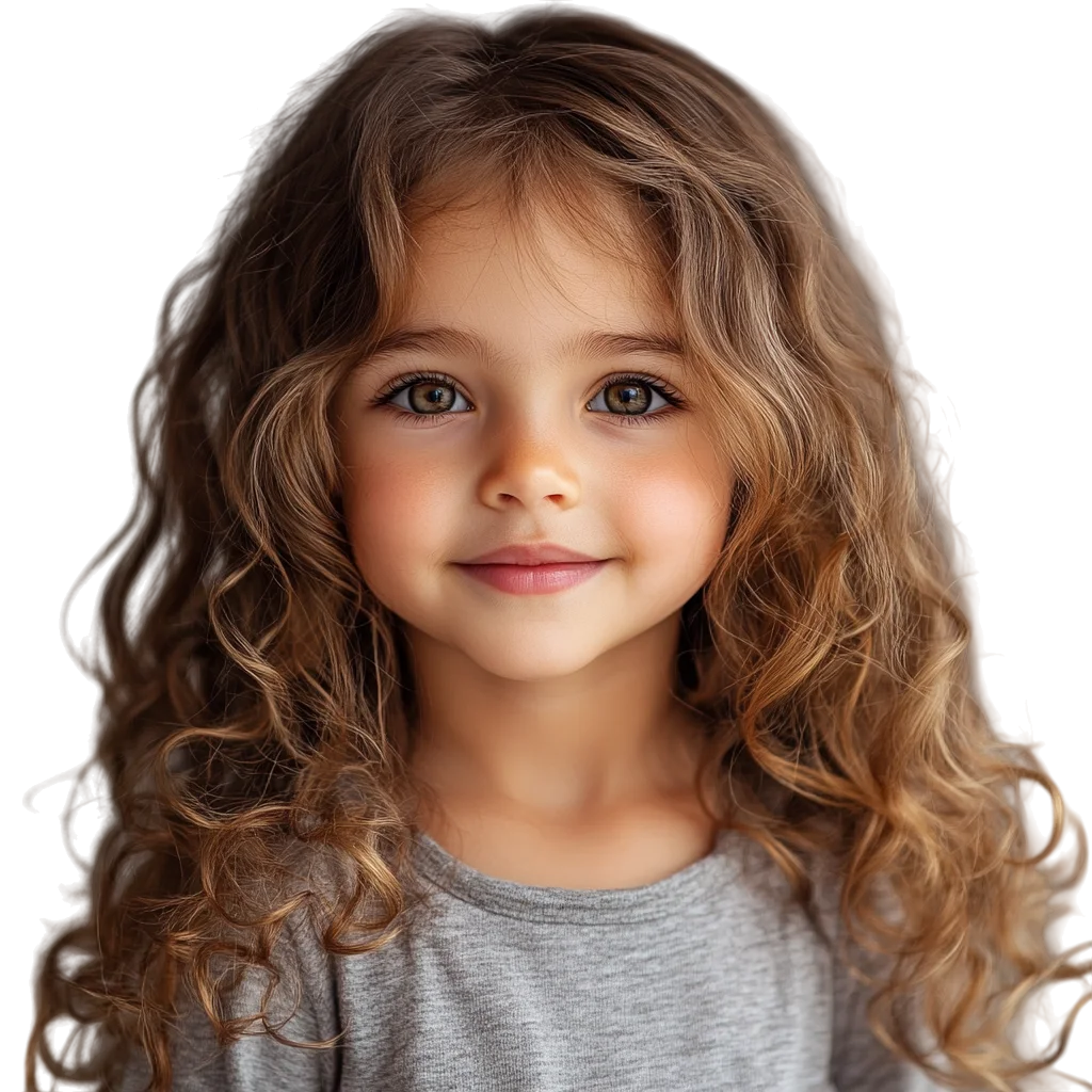 Adorable Curly Hair Girl Smiling Portrait Free PNG
