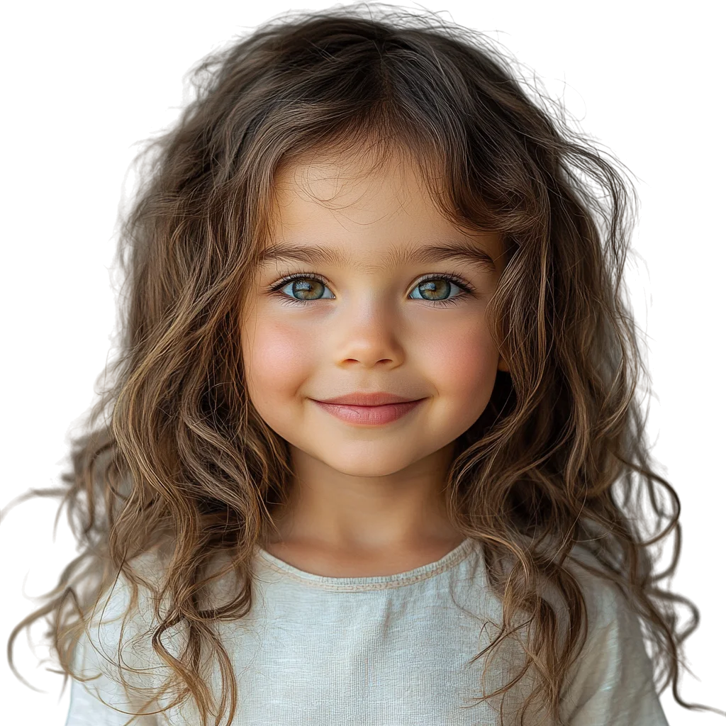 Pretty Little Girl with Long Wavy Hair Free PNG