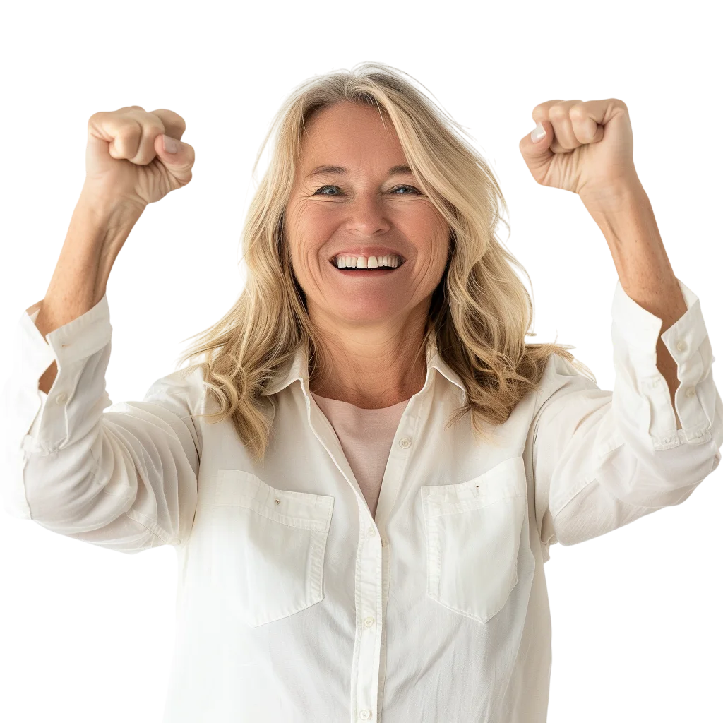 Cheerful Mature Woman Celebrating Success Free PNG