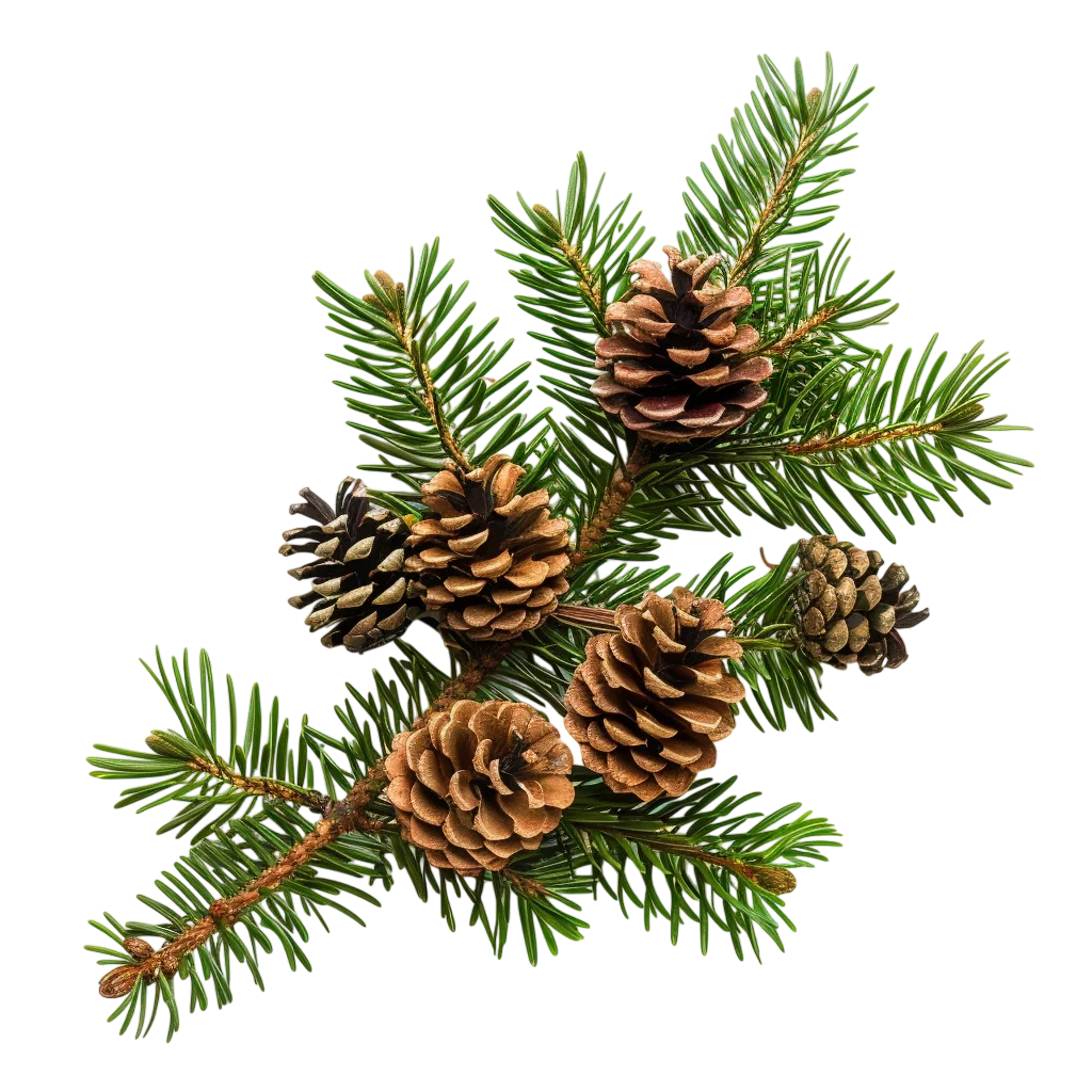 Evergreen Pine Needle Twig with Pinecone Free PNG