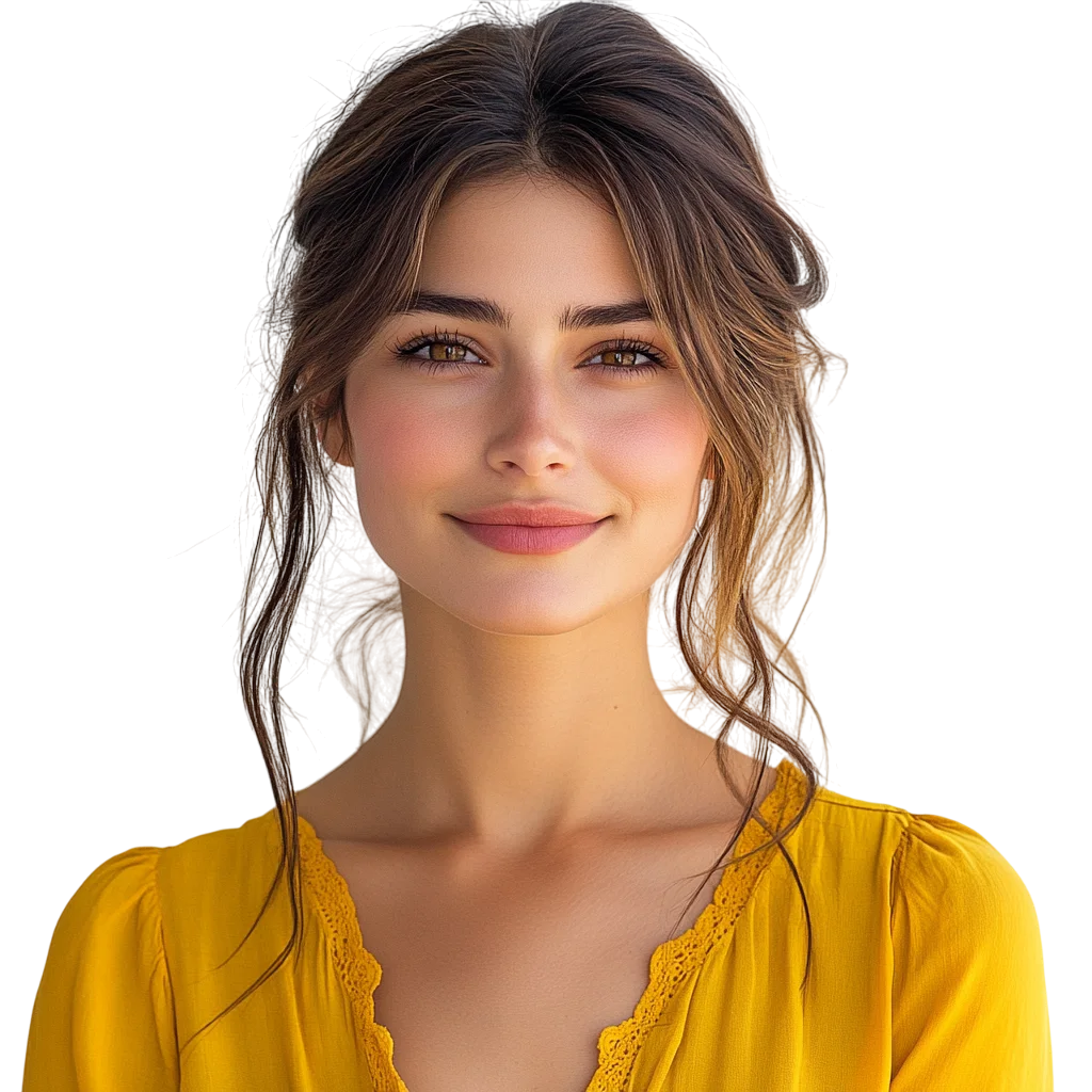 Elegant Young Woman in Yellow V-Neck Top Free PNG