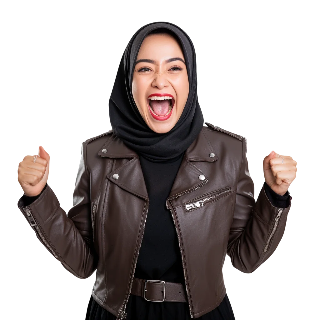 Excited Muslim Woman Wearing Hijab Free PNG Cutout