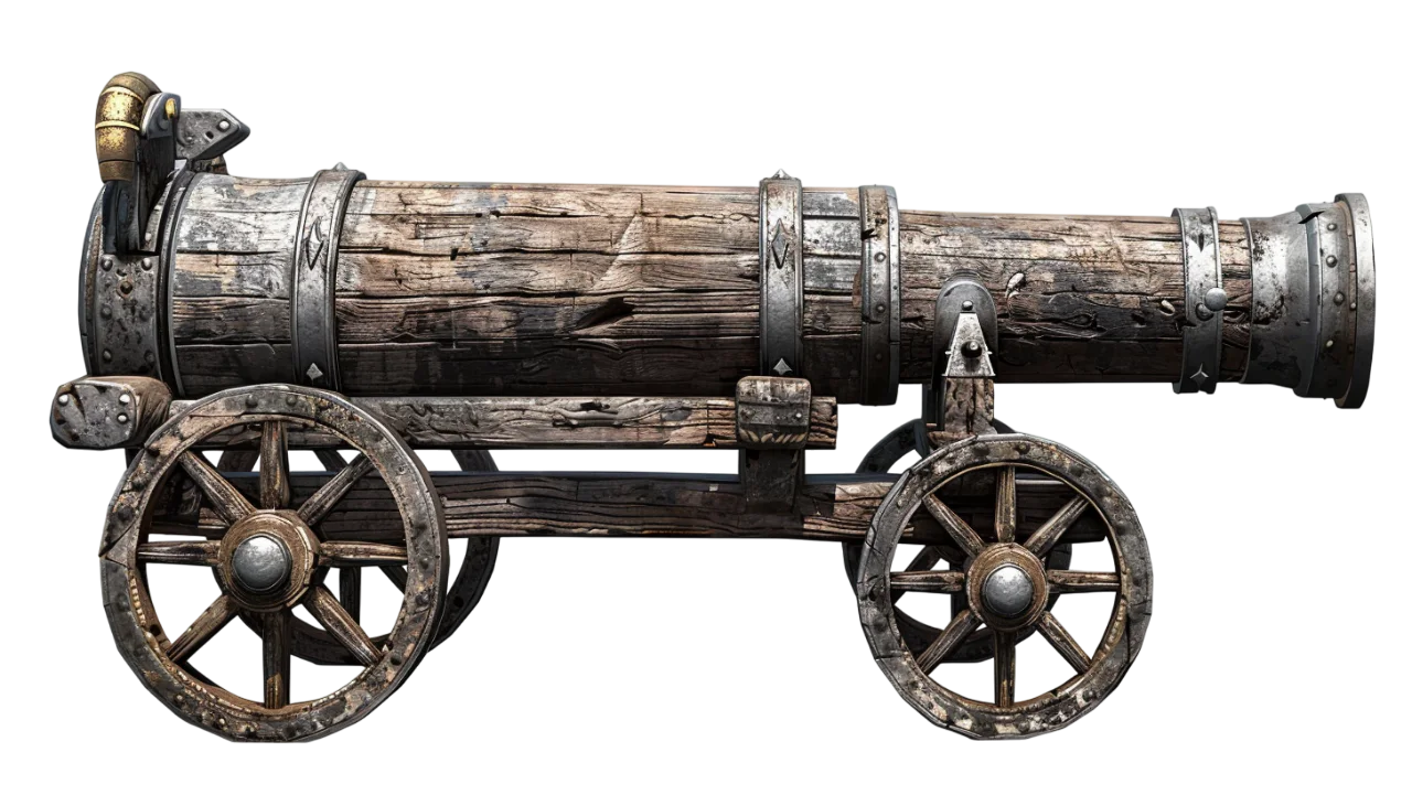 Vintage Cast Iron Wooden Cannon Free PNG Cutout