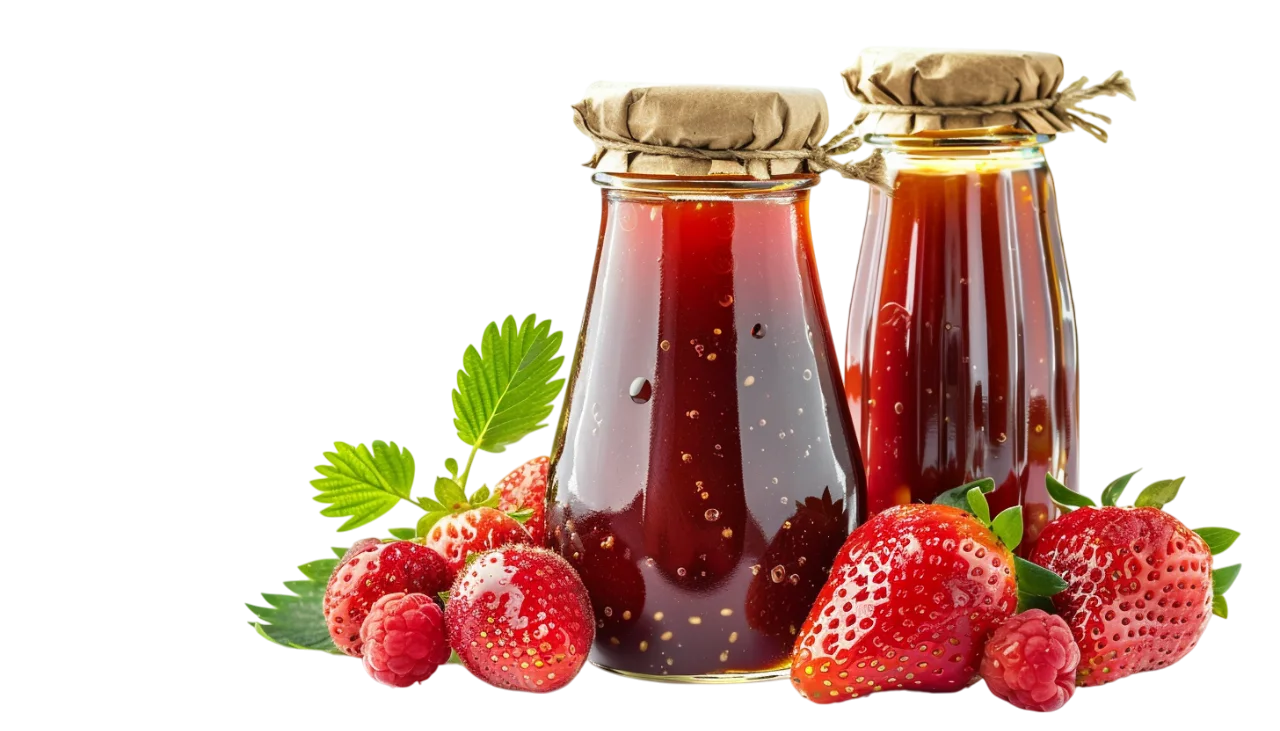 Strawberry Jam Jars with Fresh Berries Free PNG