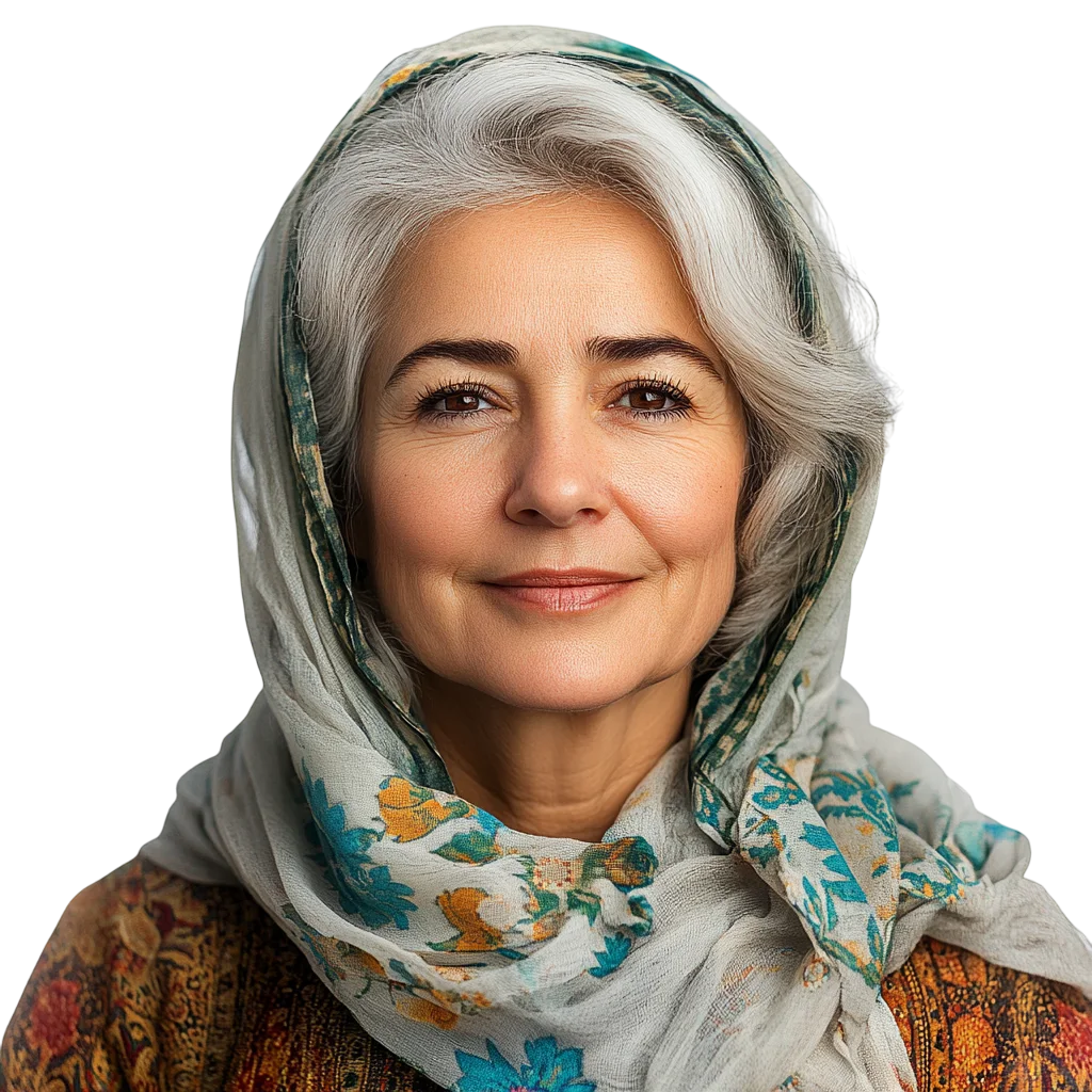 Senior Woman Wearing Soft Floral Headscarf Free PNG
