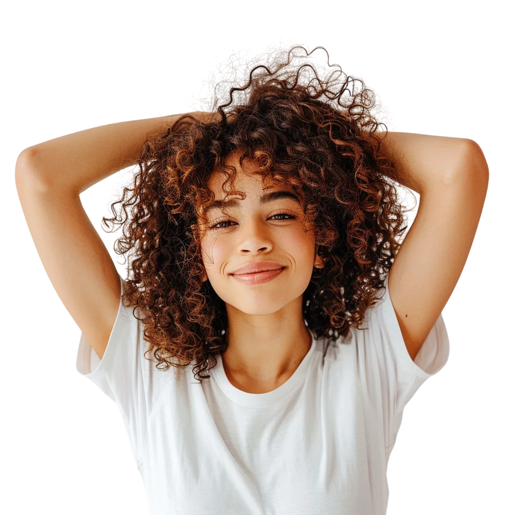 Smiling Curly Hair Woman Free PNG Cutout