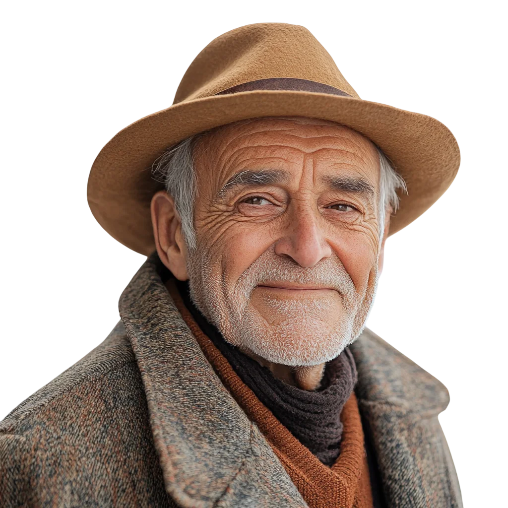 Vintage Style Senior Man in Fedora and Coat Free PNG