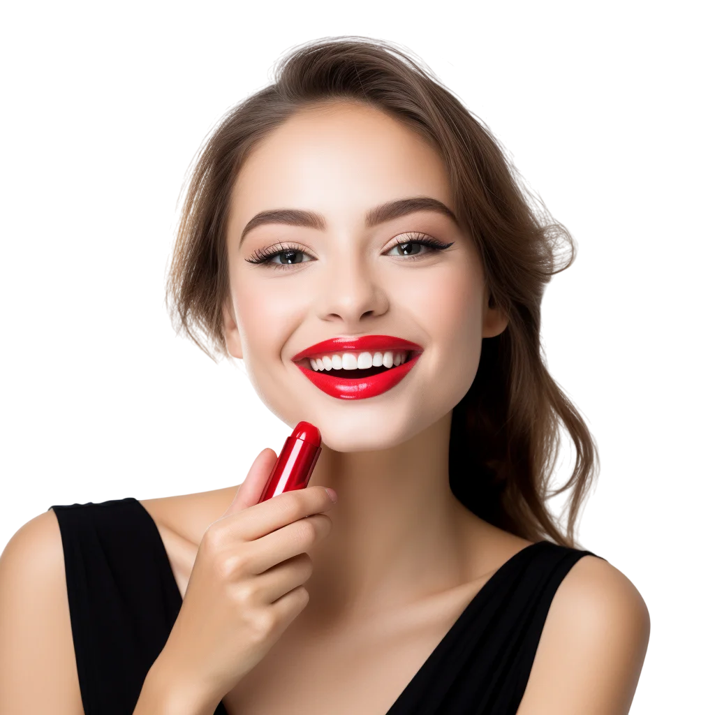 Woman Applying Lipstick Black Top Free PNG Image