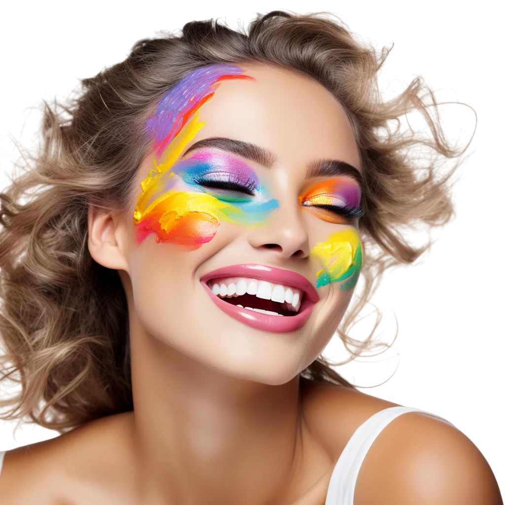 Woman with Colorful Makeup Free PNG Image