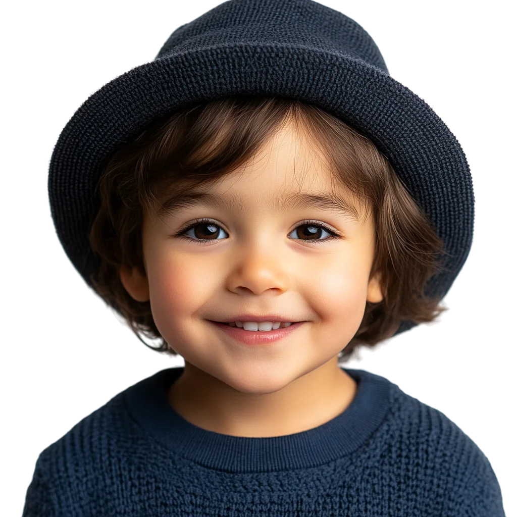 Smiling Toddler Boy Wearing Navy Fedora Hat Free PNG