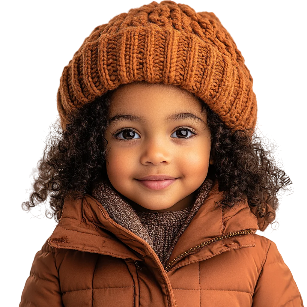 Little Girl in Orange Knit Beanie and Puffer Free PNG