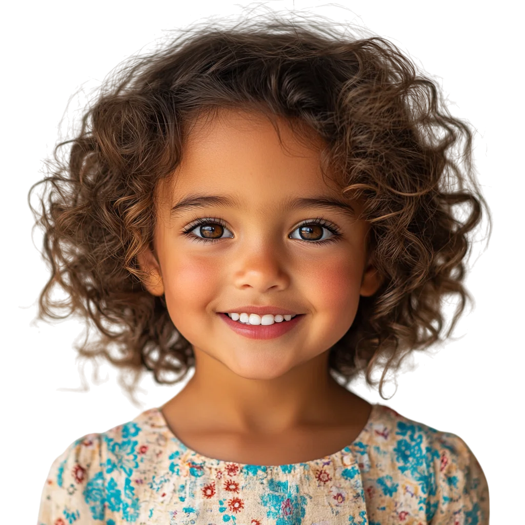 Adorable Little Girl in Floral Dress Smiling Free PNG