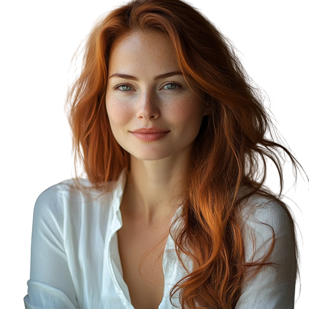 Redhead Woman in White Button Up Shirt Free PNG