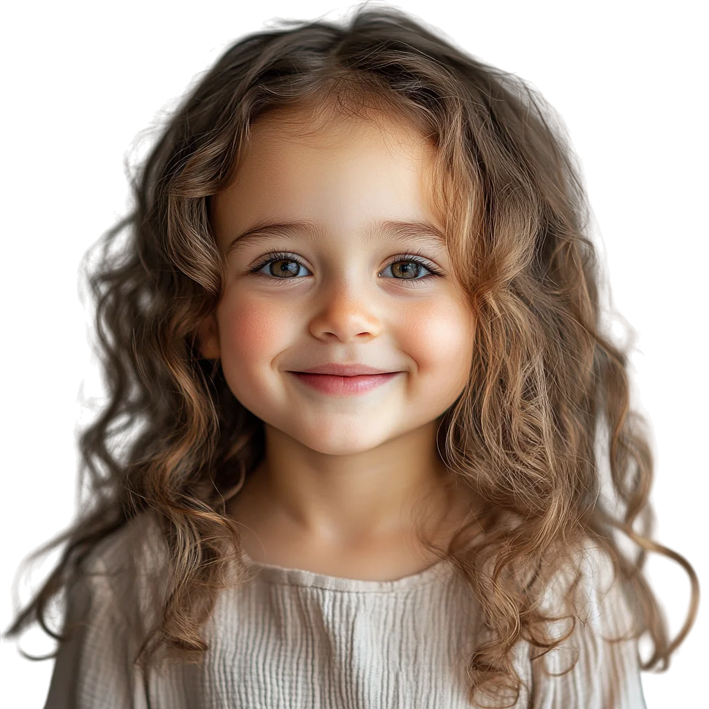 Sweet Little Girl with Long Brown Curls Free PNG