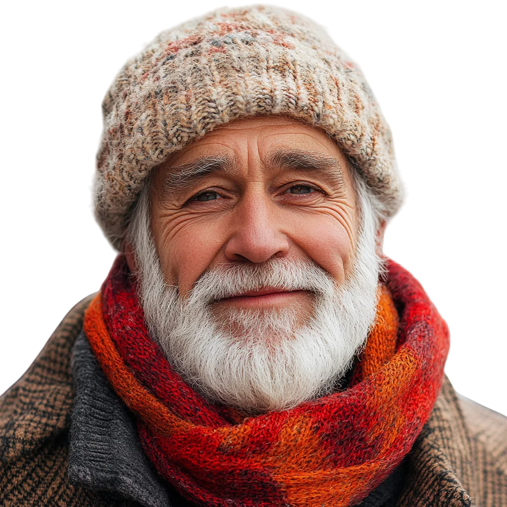 Senior Man in Beanie and Red Scarf Free PNG