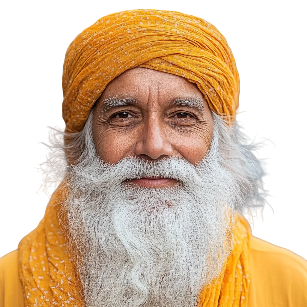 Wise Elderly Man with White Beard Turban Free PNG