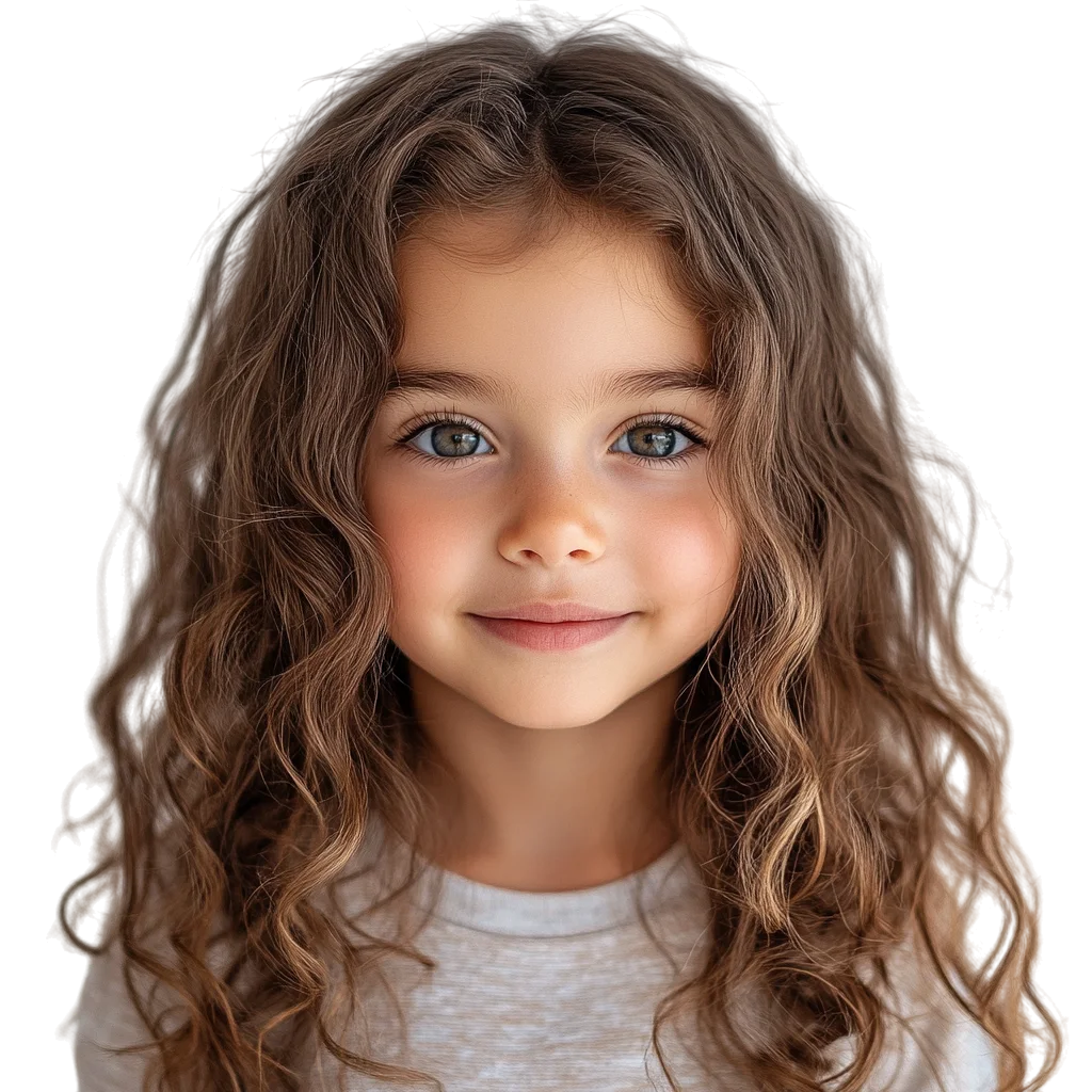 Charming Little Girl with Long Curls Free PNG