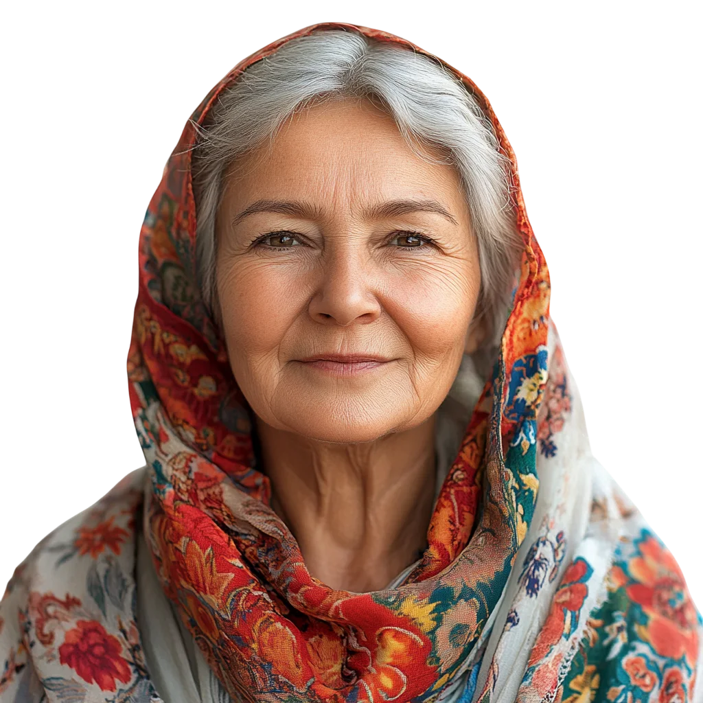 Serene Mature Woman in Elegant Scarf Free PNG