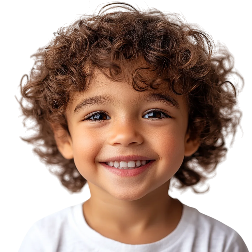Joyful Curly Hair Boy Smiling Portrait Free PNG