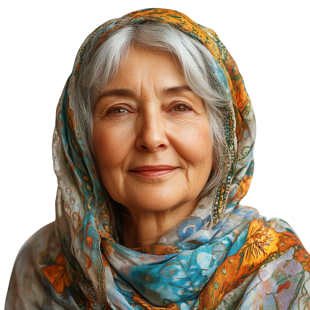 Graceful Senior Woman with Floral Scarf Free PNG