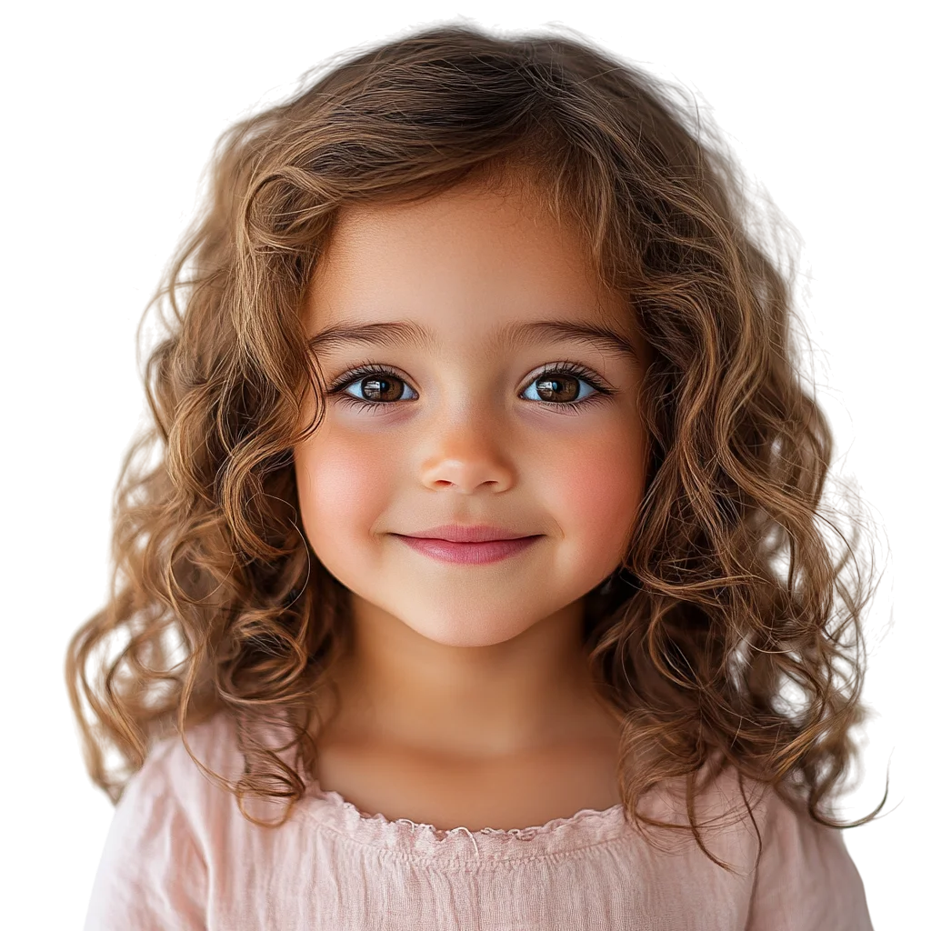 Sweet Little Girl with Soft Brown Curls Free PNG
