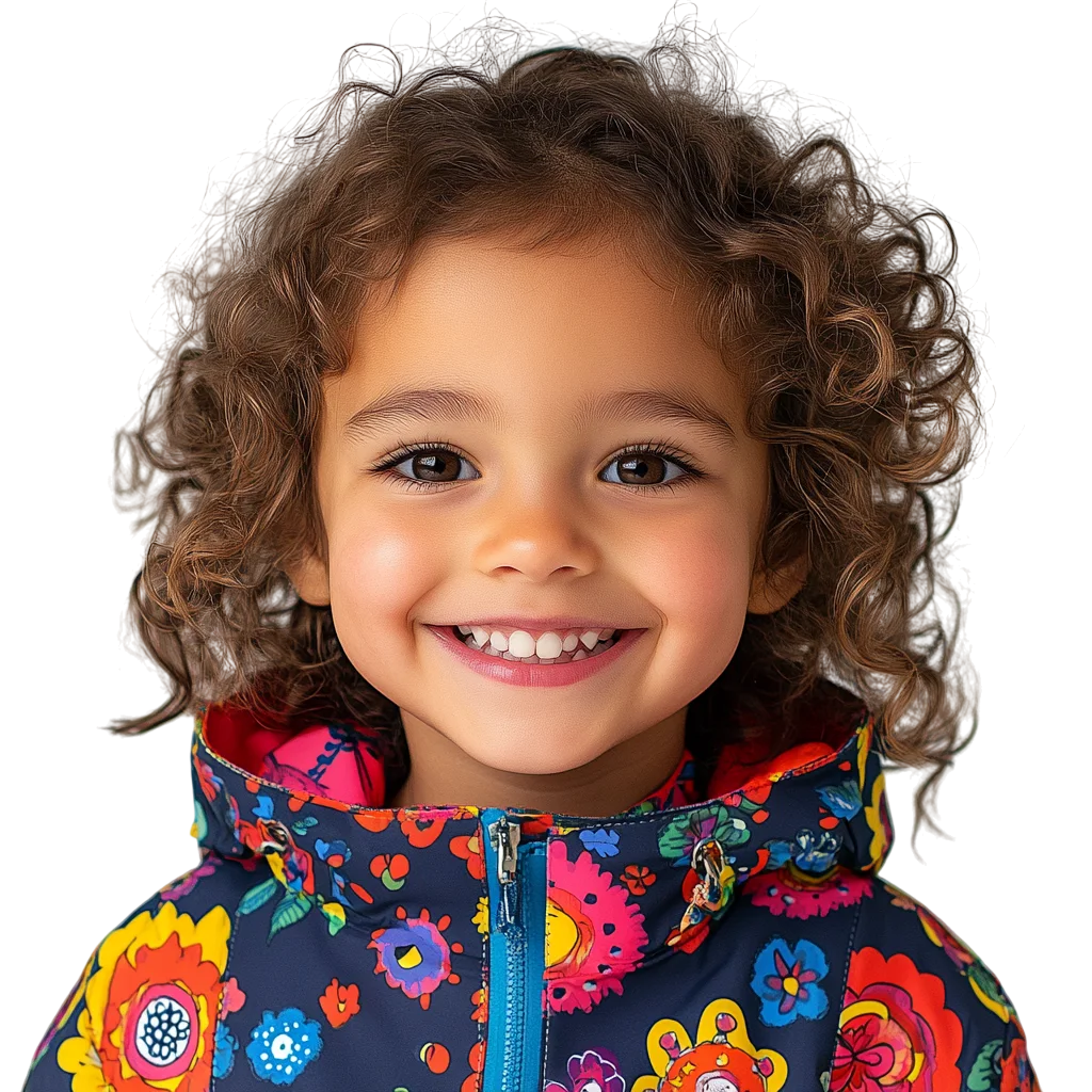 Joyful Black Girl in Colorful Jacket Free PNG