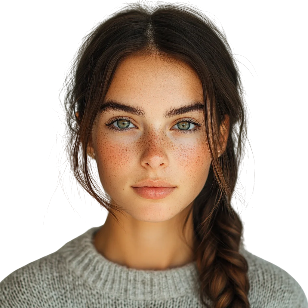 Natural Young Woman with Brown Braid Free PNG