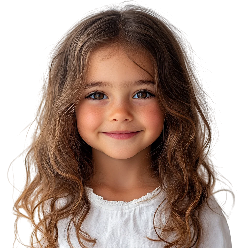 Smiling Little Girl with Long Brown Hair Free PNG