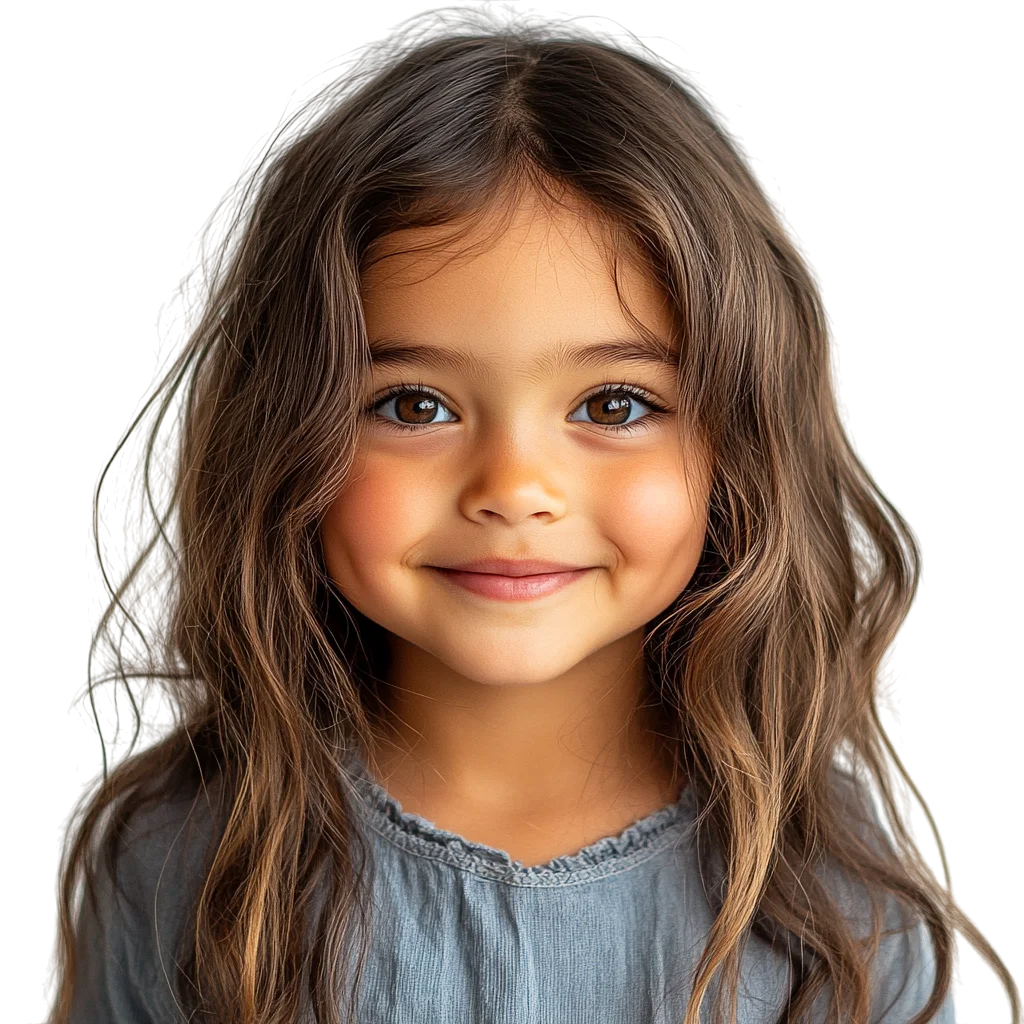 Cute Little Girl with Wavy Brown Hair Free PNG