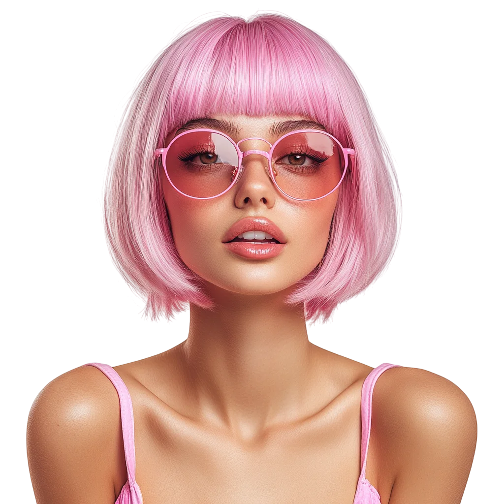 Woman with Pink Bob and Round Glasses Free PNG