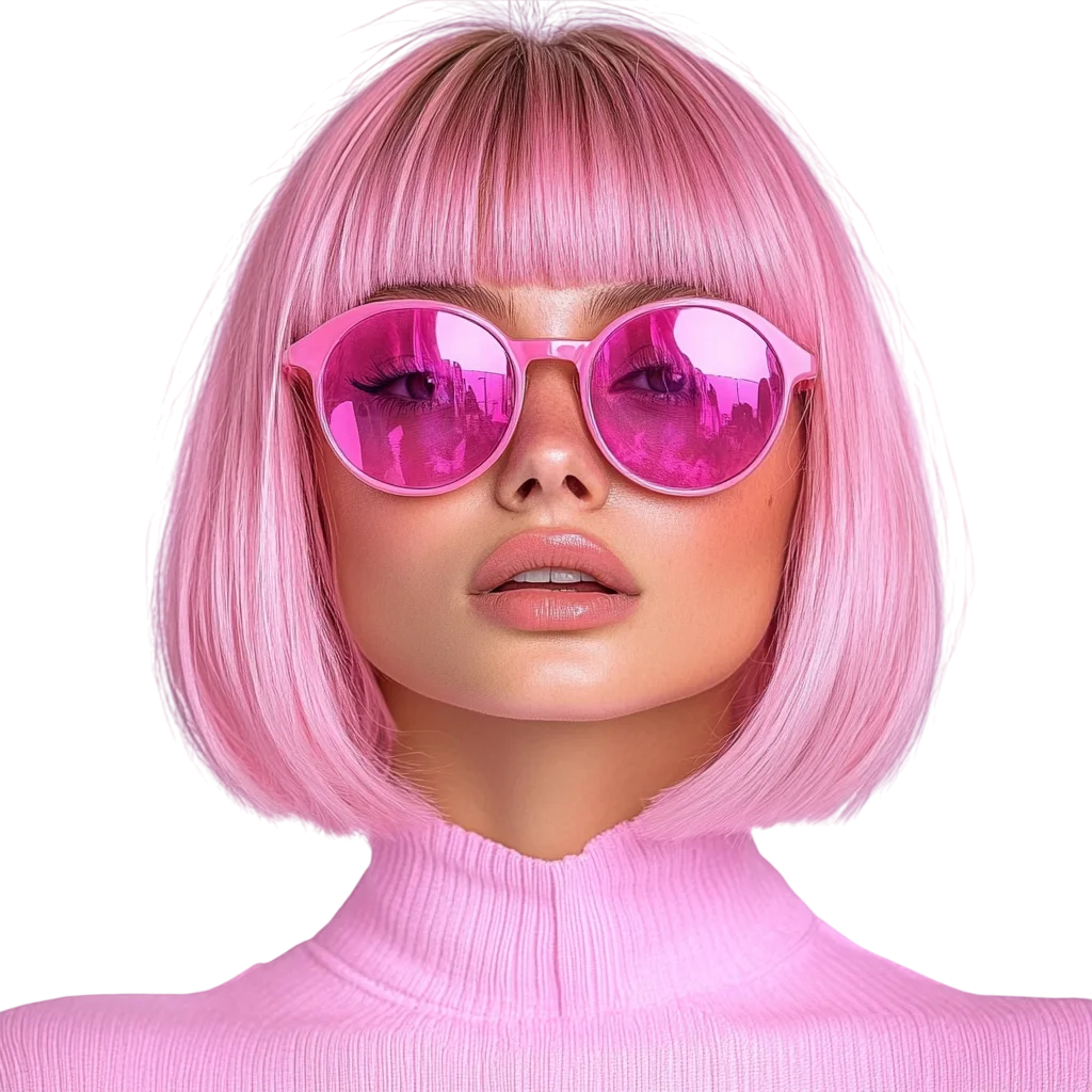 Pink Bob Hair Woman with Sunglasses Free PNG