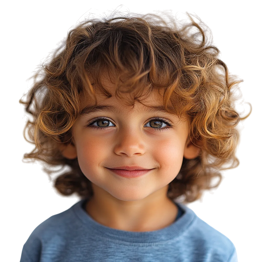 Smiling Boy with Curly Brown Hair Free PNG