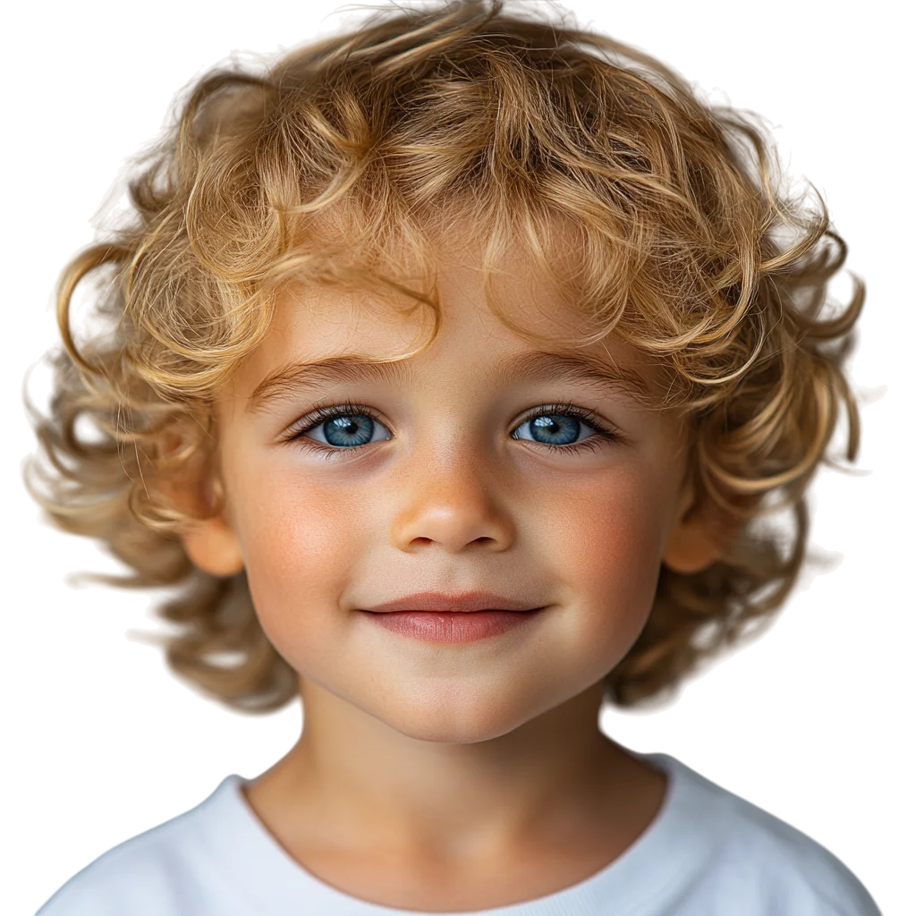 Curly Blond Hair Boy Smiling Headshot Free PNG